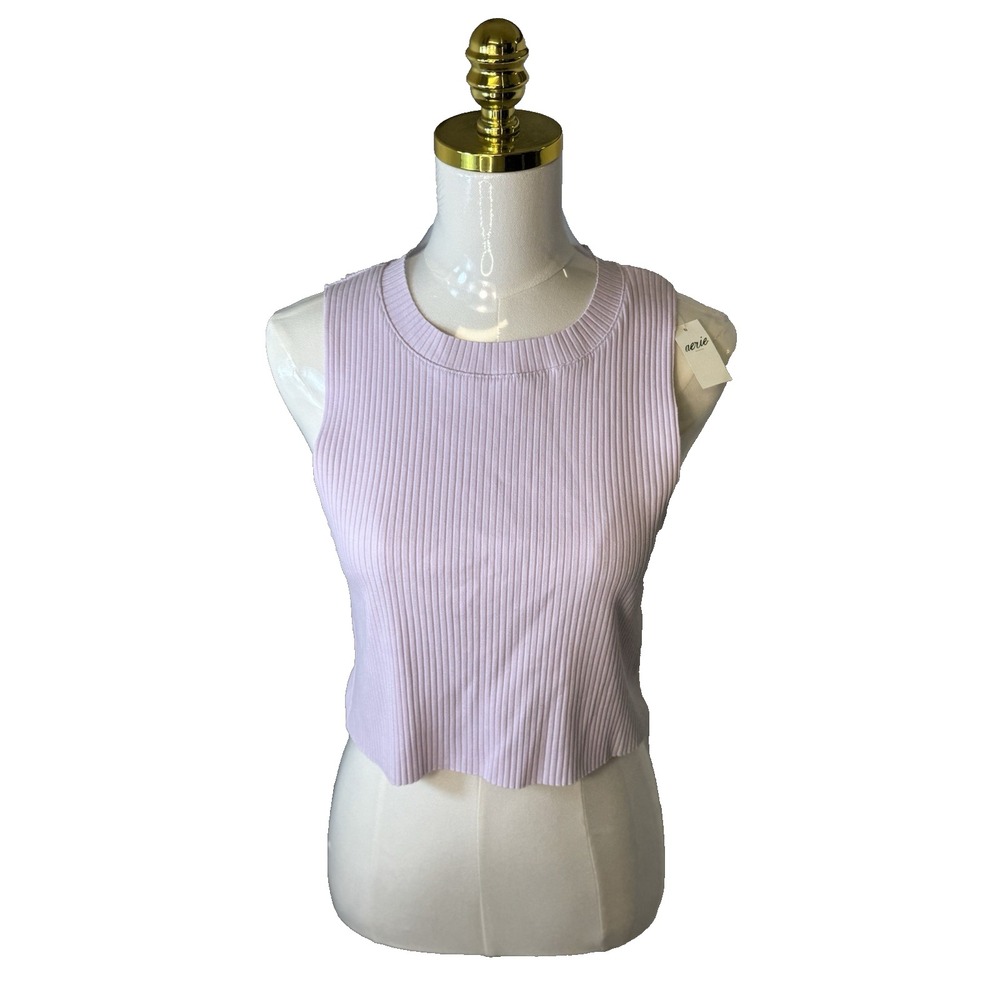 NEW Aerie Crop Tank Top Womens XL Pink Purple Rib Knit Scoop Neck Stretch